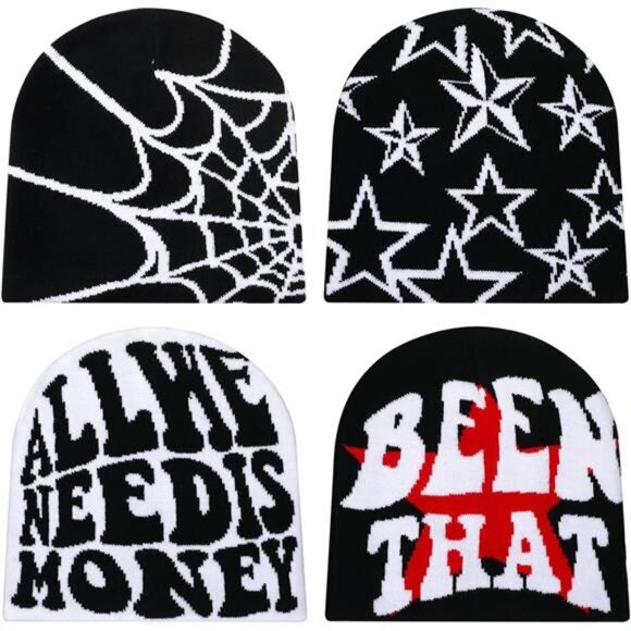 Ramede 4 Pcs Y2k Beanie Pack - Double Sided Graphic Beanies for Men and Women,‎ - Picture 1 of 7